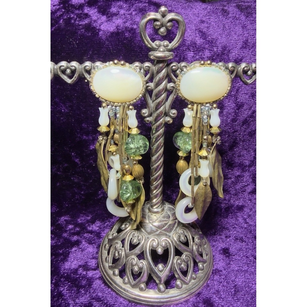 Chipita Earrings Mother of Pearl Glass Brass Boho Bead Dangle Joan Eagle Pierced